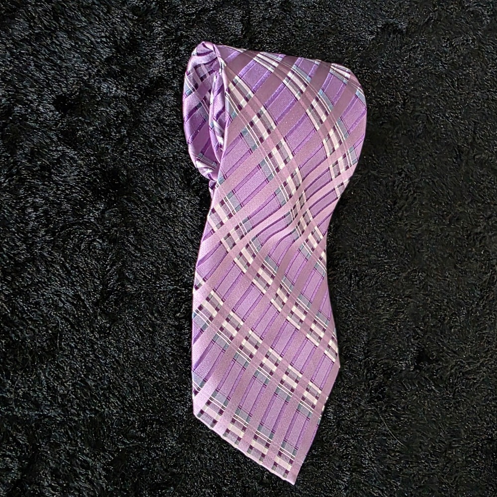 Versailles by Piattelli Men's 100%‎ Silk Hand Made Plaid Tie Lavender Business - Picture 4 of 10